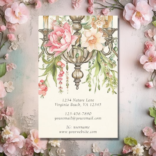 美しい水色フローラシャンデリア 名刺