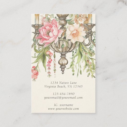 美しい水色フローラシャンデリア 名刺 (裏面)