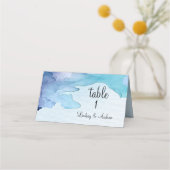 美しい水色ブルーとシーフォールディング座席表 プレイスカード (正面)