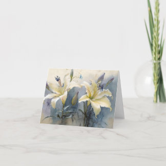 美しい水色ホワイトクリームパープルユリ サンキューカード
