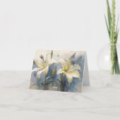 美しい水色ホワイトクリームパープルユリ サンキューカード (裏面)