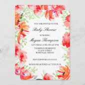 美しい水色ポピー花の赤ちゃんシャワー 招待状 (正面/裏面)