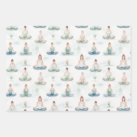 美しい水色ヨガガガールズめい想自然 ラッピングペーパーシート (正面)