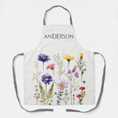 美しい水色ワイルドフラワーボタニカ エプロン (正面)