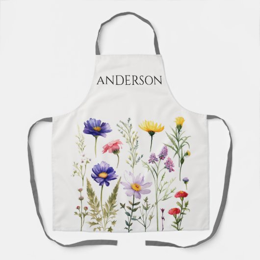 美しい水色ワイルドフラワーボタニカ エプロン (正面)