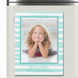 美しい沿岸ティール（緑がかった色）ビーチクリスマスマグネットカード