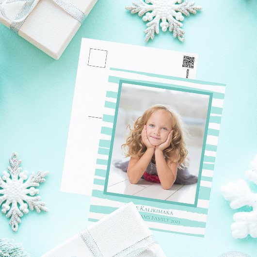 美しい沿岸ティール（緑がかった色）ビーチクリスマス シーズンポストカード