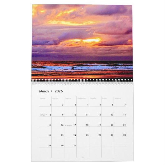 美しい沿岸ワシントン海サンセット写真 カレンダー (3月 2026)