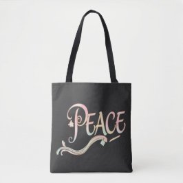 美しい流れるような「Peace」の文字のスクリプト トートバッグ