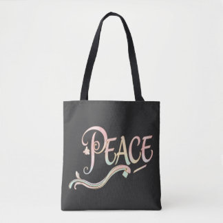 美しい流れるような「Peace」の文字のスクリプト トートバッグ