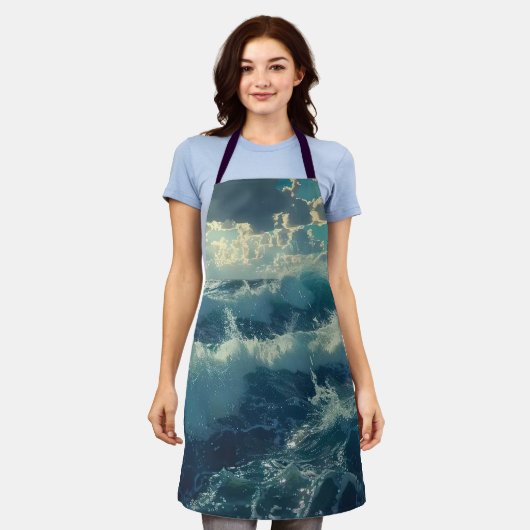 美しい海と波 エプロン (着用した状態)