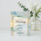 美しい海のガラス金ゴールド結婚式の招待ターコイズ (スタンド正面)