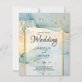 美しい海のガラス金ゴールド結婚式の招待ターコイズ