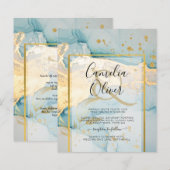 美しい海のガラス金ゴールド結婚式の招待ターコイズ (正面/裏面)