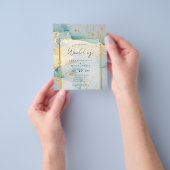 美しい海のガラス金ゴールド結婚式の招待ターコイズ チラシ (手)