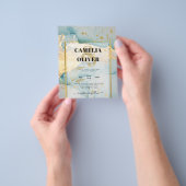 美しい海のガラス金ゴールド結婚式の招待ターコイズ チラシ (手)