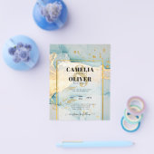 美しい海のガラス金ゴールド結婚式の招待ターコイズ チラシ (シングル)