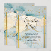 美しい海のガラス金ゴールド結婚式の招待ターコイズ 招待状 (正面/裏面)