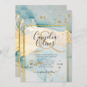 美しい海のガラス金ゴールド結婚式の招待ターコイズ 招待状 (正面/裏面)