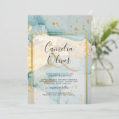 美しい海のガラス金ゴールド結婚式の招待ターコイズ 招待状 (スタンド正面)