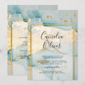 美しい海のガラス金ゴールド結婚式の招待ターコイズ 招待状 (正面/裏面)