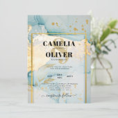 美しい海のガラス金ゴールド結婚式の招待ターコイズ 招待状 (スタンド正面)