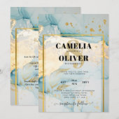 美しい海のガラス金ゴールド結婚式の招待ターコイズ 招待状 (正面/裏面)