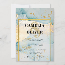 美しい海のガラス金ゴールド結婚式の招待ターコイズ 招待状