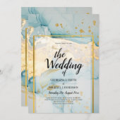 美しい海のガラス金ゴールド結婚式の招待ターコイズ 招待状 (正面/裏面)