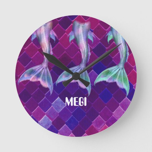 美しい海のビーチと人魚の丸時計 ラウンド壁時計 (正面)