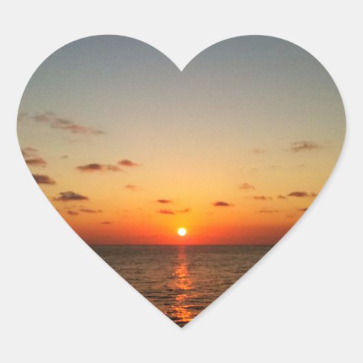 美しい海の夕日 オレンジ 黄色 赤 ハートシール (正面)