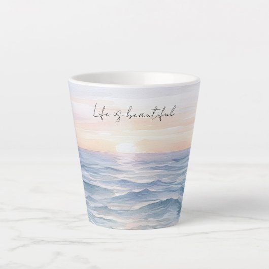 美しい海の夕日 カフェラテマグ (正面)