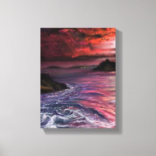 美しい海の夕焼け - オブジェ風オリジナル絵画 キャンバスプリント (正面)