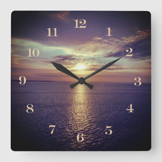 美しい海の日の出景色 スクエア壁時計 (正面)