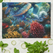 美しい海ウミガメキッチンタオル キッチンタオル (折り畳み)