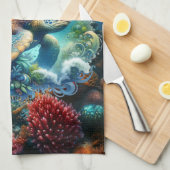 美しい海ウミガメキッチンタオル キッチンタオル (四つ折り)