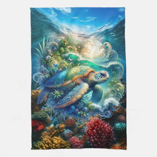 美しい海ウミガメキッチンタオル キッチンタオル (縦)