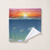 美しい海サンライズ、ウミガメと真珠 バスタオルセット (ウォッシュタオル)