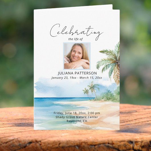 美しい海ビーチお祝いのライフ葬儀 プログラム