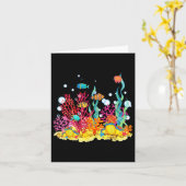 美しい海中のサンゴ礁と魚の水彩画 カード (黄色い花)
