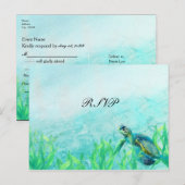 美しい海亀のビーチアートがエレガントな結婚式の出欠確認に インビテーションポストカード (正面/裏面)