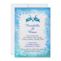 美しい海亀の結婚式招待状 - 青と緑