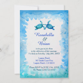 美しい海亀の結婚式招待状 - 青と緑 招待状