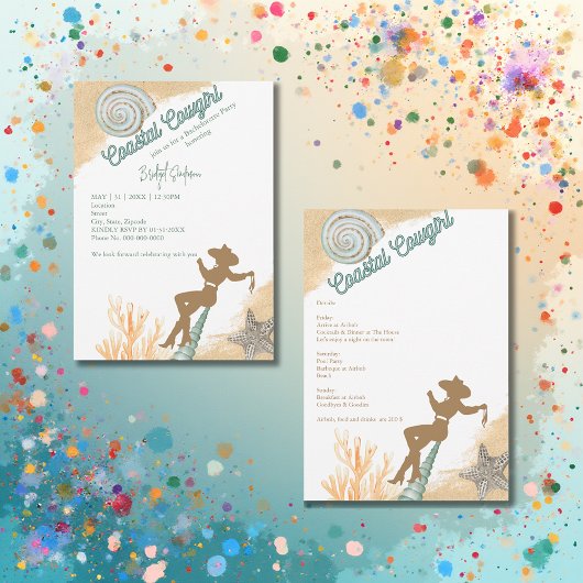 美しい海岸のカウガール独身最後の週末 招待状