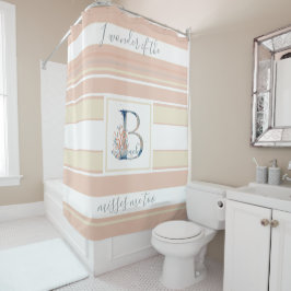 美しい海岸サンゴブルーのモノグラムピストライプのンク シャワーカーテン