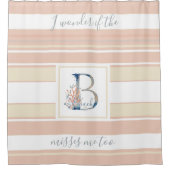 美しい海岸サンゴブルーのモノグラムピストライプのンク シャワーカーテン (正面)