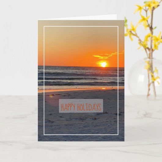 美しい海岸日没フォトハッピーホリデーズカード カード (黄色い花)
