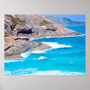 美しい海景の穏やかな波の崖の写真 ポスター