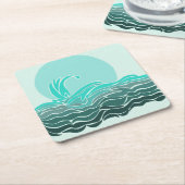 美しい海波と夕日 スクエアペーパーコースター (アングル)