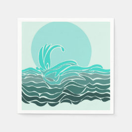 美しい海波と夕日 スタンダードカクテルナプキン